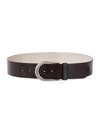 Glossy Grained Calfskin Belt with Shiny Loop