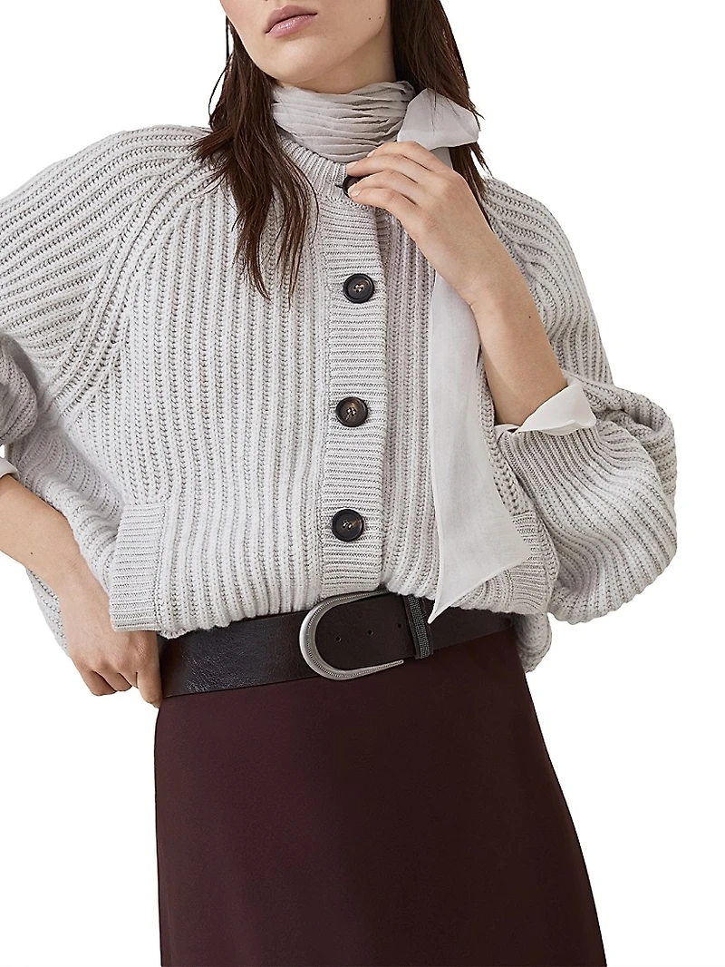 Glossy Grained Calfskin Belt with Shiny Loop