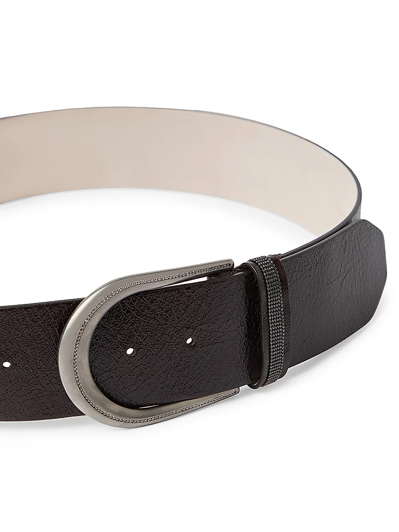 Glossy Grained Calfskin Belt with Shiny Loop