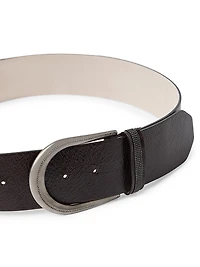 Glossy Grained Calfskin Belt with Shiny Loop