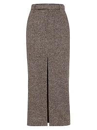 Virgin Wool and Silk Mélange Diagonal Sartorial Pencil Skirt with Monili