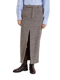 Virgin Wool and Silk Mélange Diagonal Sartorial Pencil Skirt with Monili