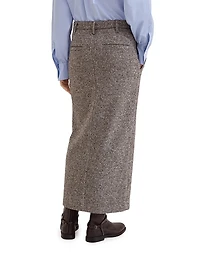 Virgin Wool and Silk Mélange Diagonal Sartorial Pencil Skirt with Monili