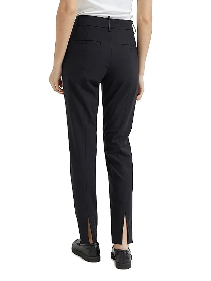Tropical Luxury Wool Cigarette Trousers with Monili
