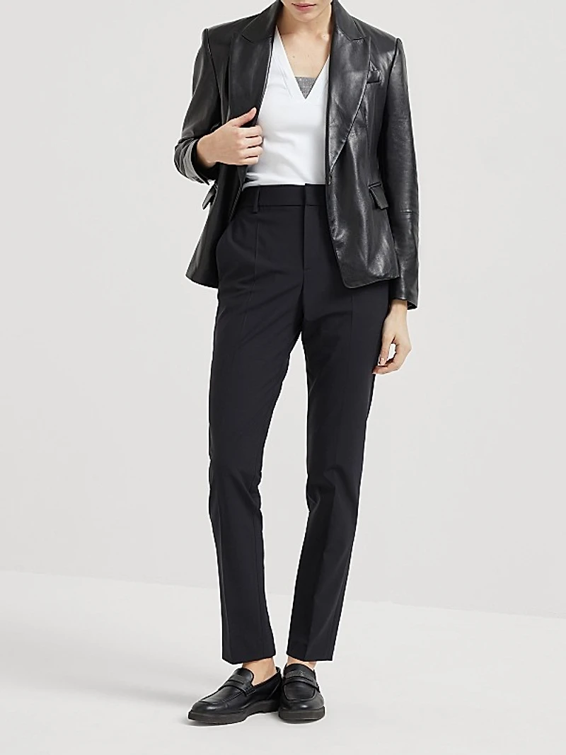 Tropical Luxury Wool Cigarette Trousers with Monili
