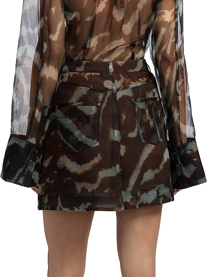 Kathy Printed Sheer Silk Miniskirt