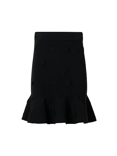 Dot Knit Flared Knee-Length Skirt