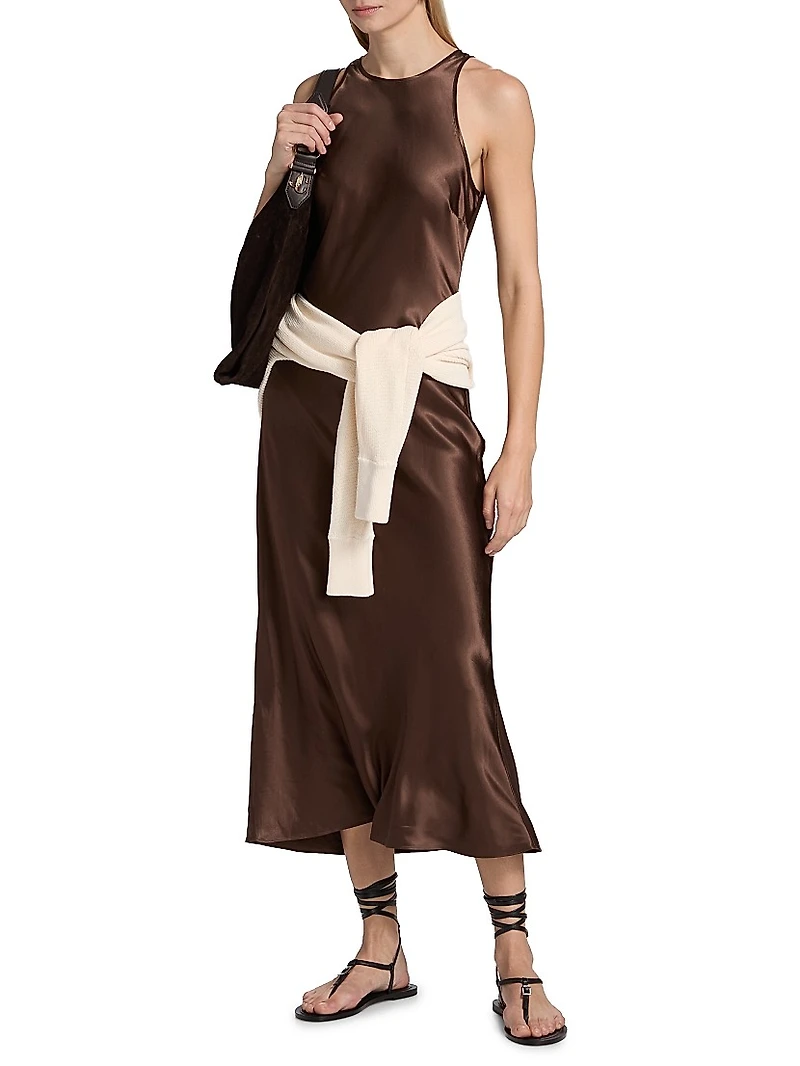 Solene Satin Sleeveless Midi-Dress