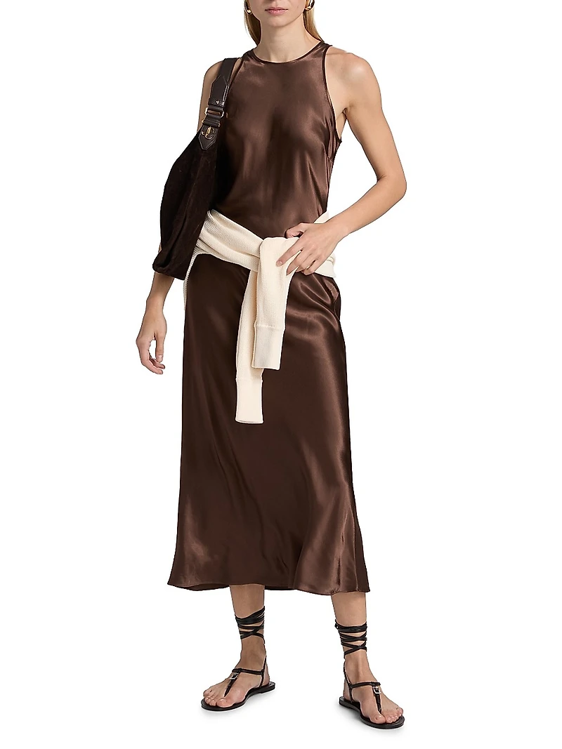 Solene Satin Sleeveless Midi-Dress