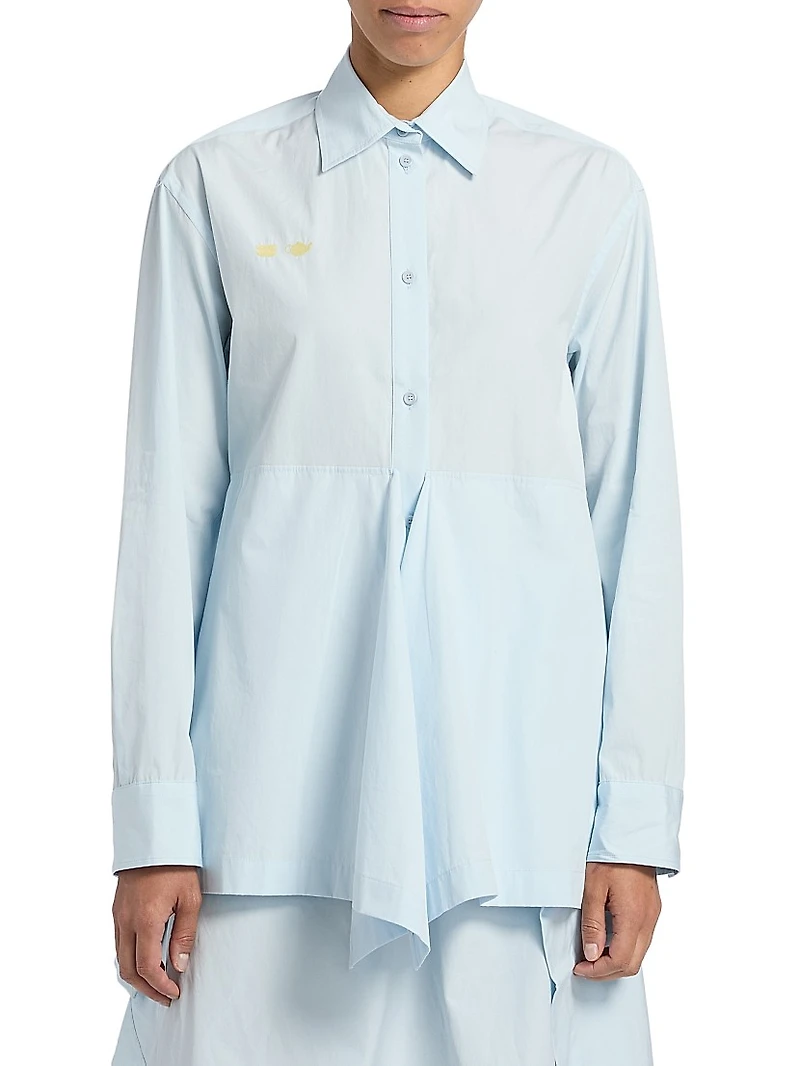 Draped Cotton Peplum Shirt