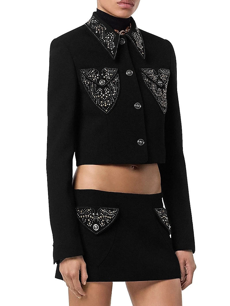 Embellished Virgin Wool Crop Jacket