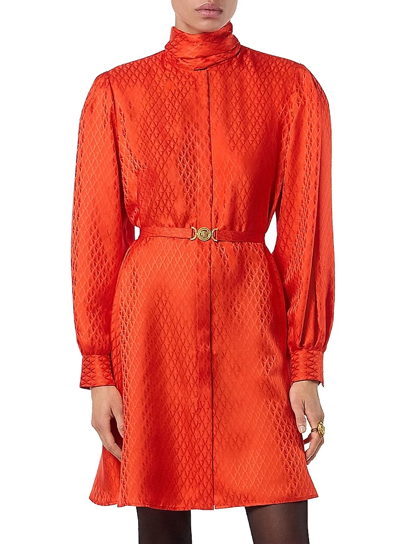 Monogram Satin Jacquard Tieneck Minidress