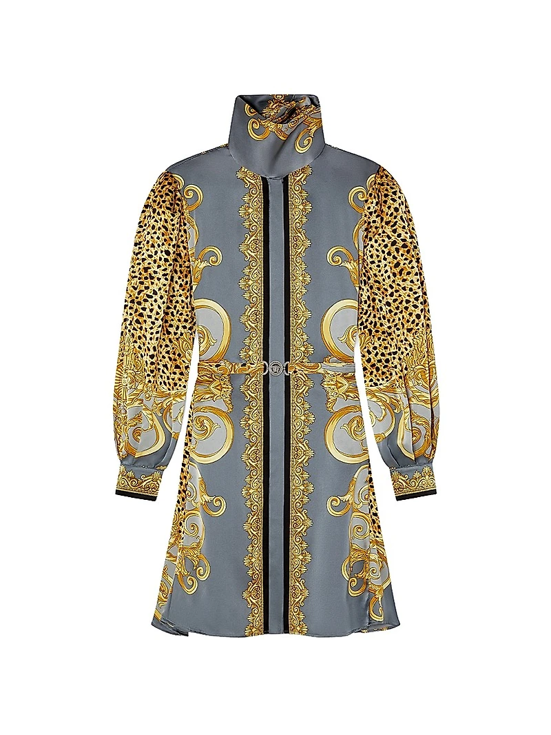 Cheetah Silk Scarf Belted Minidress