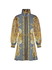 Cheetah Silk Scarf Belted Minidress