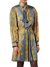Cheetah Silk Scarf Belted Minidress