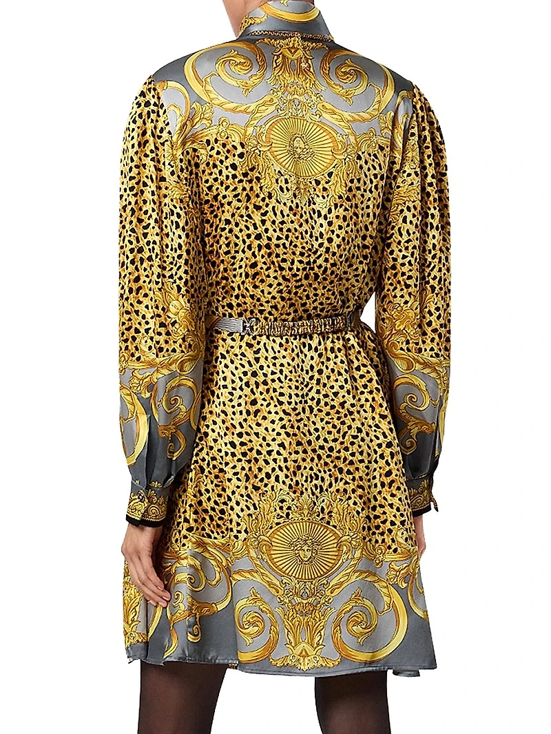 Cheetah Silk Scarf Belted Minidress