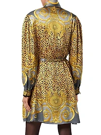 Cheetah Silk Scarf Belted Minidress
