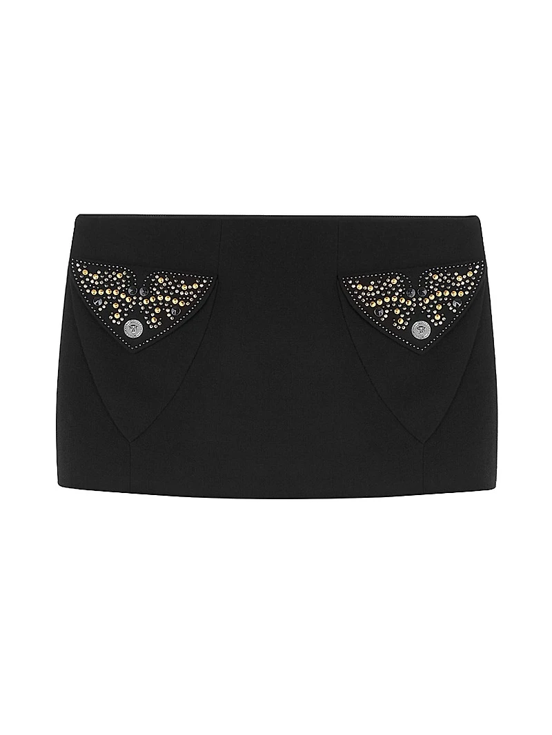 Embellished Wool Micro Miniskirt