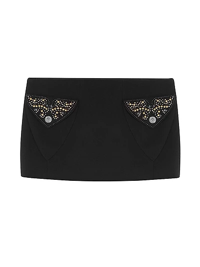 Embellished Wool Micro Miniskirt