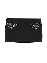 Embellished Wool Micro Miniskirt