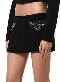 Embellished Wool Micro Miniskirt