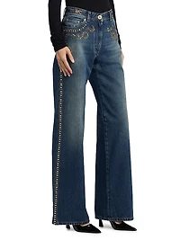Embellished High-Rise Wide-Leg Jeans