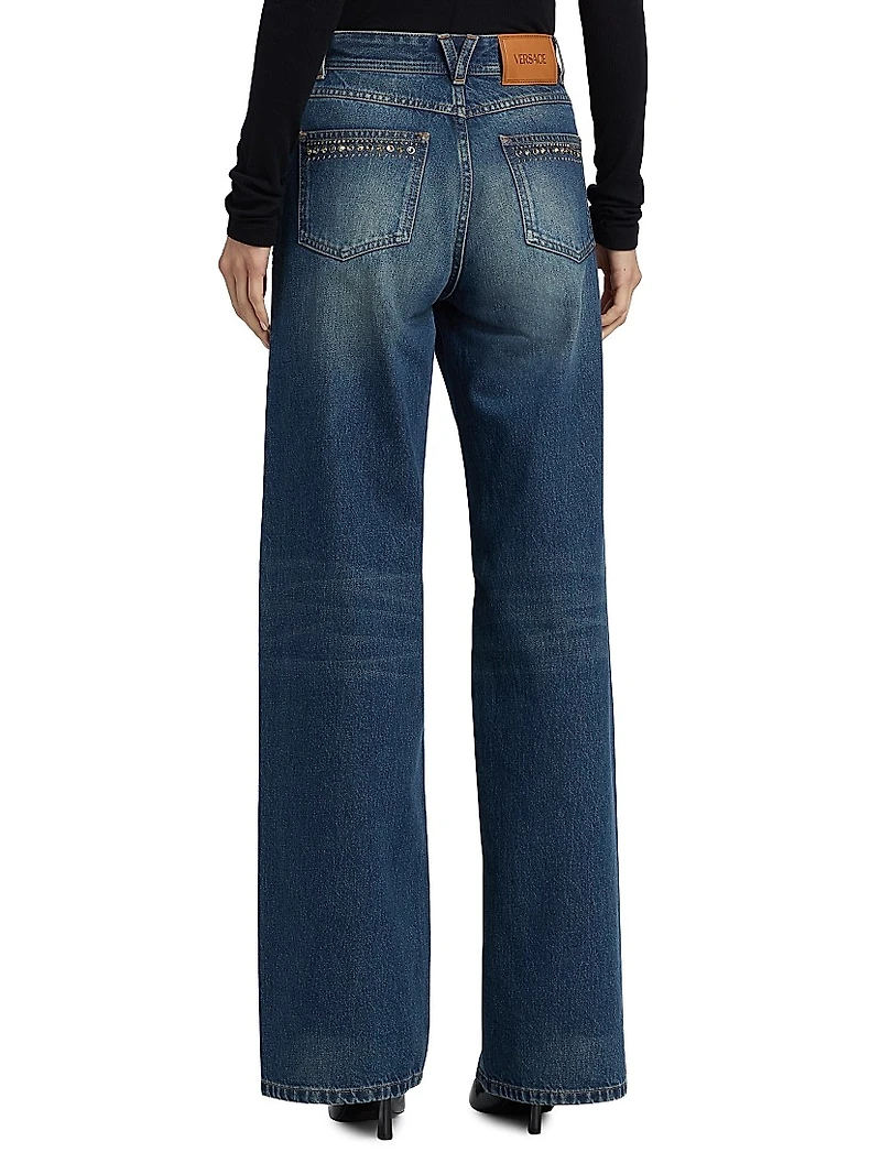 Embellished High-Rise Wide-Leg Jeans