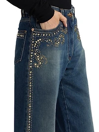 Embellished High-Rise Wide-Leg Jeans