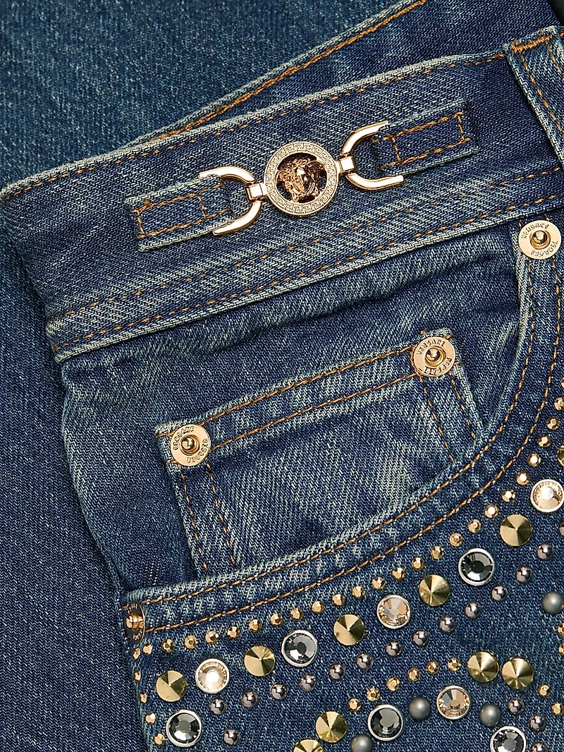 Embellished High-Rise Wide-Leg Jeans