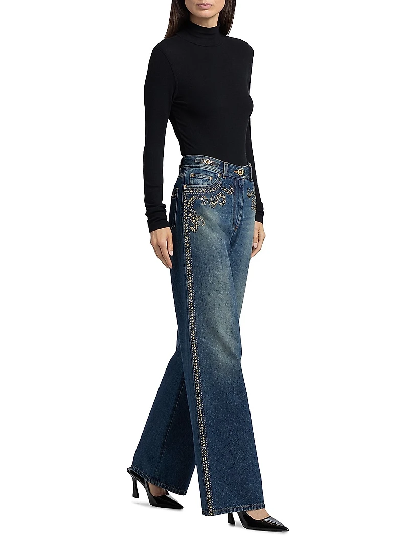 Embellished High-Rise Wide-Leg Jeans