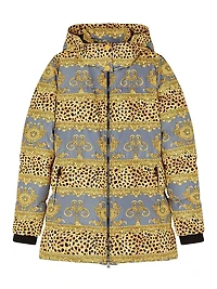 Cheetah-Stripe Down Hooded Jacket