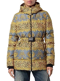 Cheetah-Stripe Down Hooded Jacket