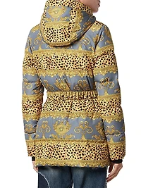 Cheetah-Stripe Down Hooded Jacket