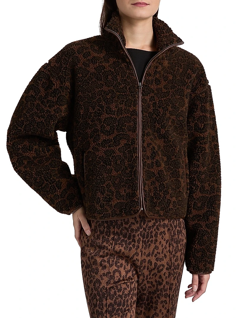 Sun Leopard Print Sherpa Jacket