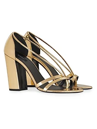 Block Heeled Sandals Mirror Effect Leather