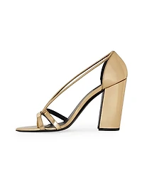 Block Heeled Sandals Mirror Effect Leather