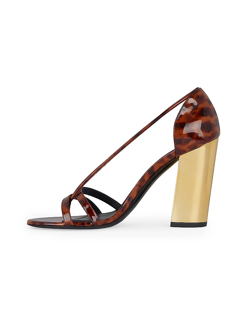 Block Heeled Sandals Tortoise Shell Patent Leather