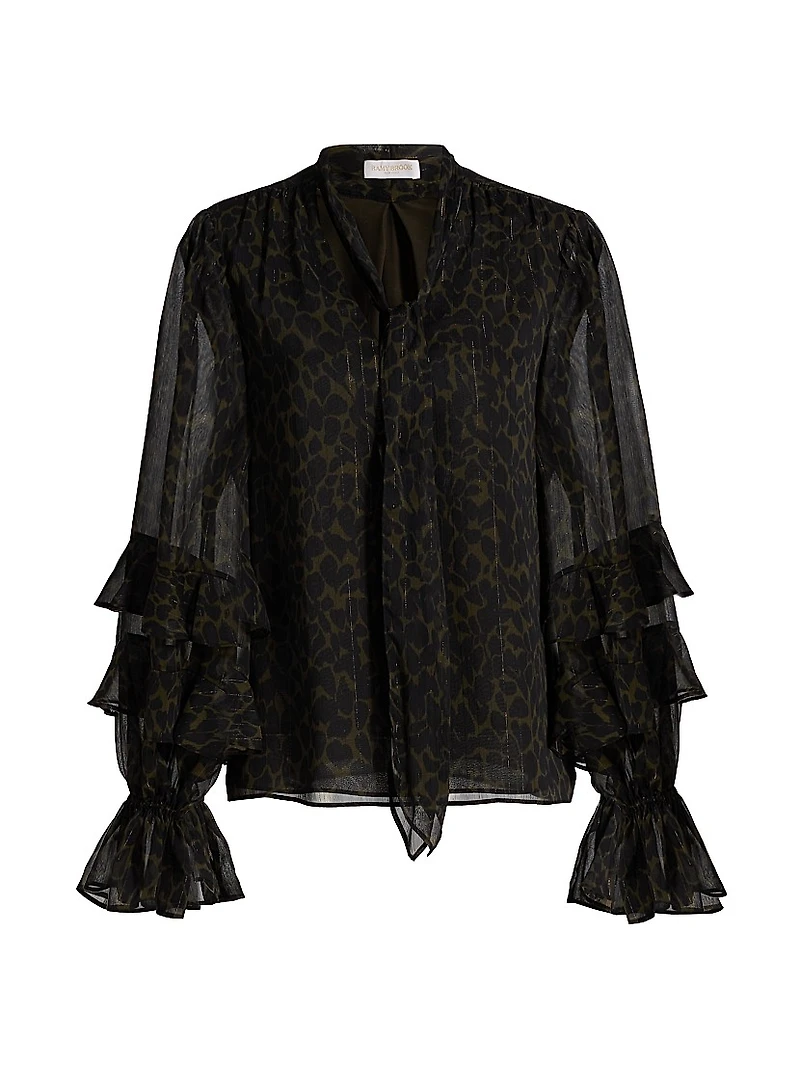 Foliage Bonnie Leopard Print Ruffle Blouse