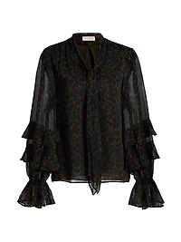Foliage Bonnie Leopard Print Ruffle Blouse