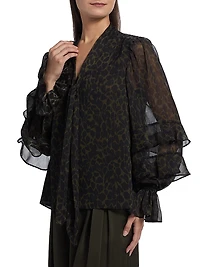 Foliage Bonnie Leopard Print Ruffle Blouse