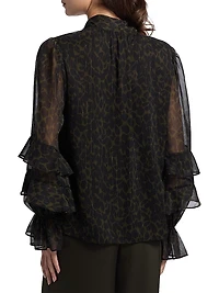 Foliage Bonnie Leopard Print Ruffle Blouse
