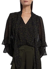 Foliage Bonnie Leopard Print Ruffle Blouse
