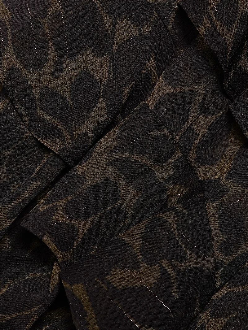 Foliage Bonnie Leopard Print Ruffle Blouse
