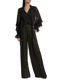 Foliage Bonnie Leopard Print Ruffle Blouse