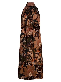Grace Floral Stretch-Silk Halterneck Midi-Dress
