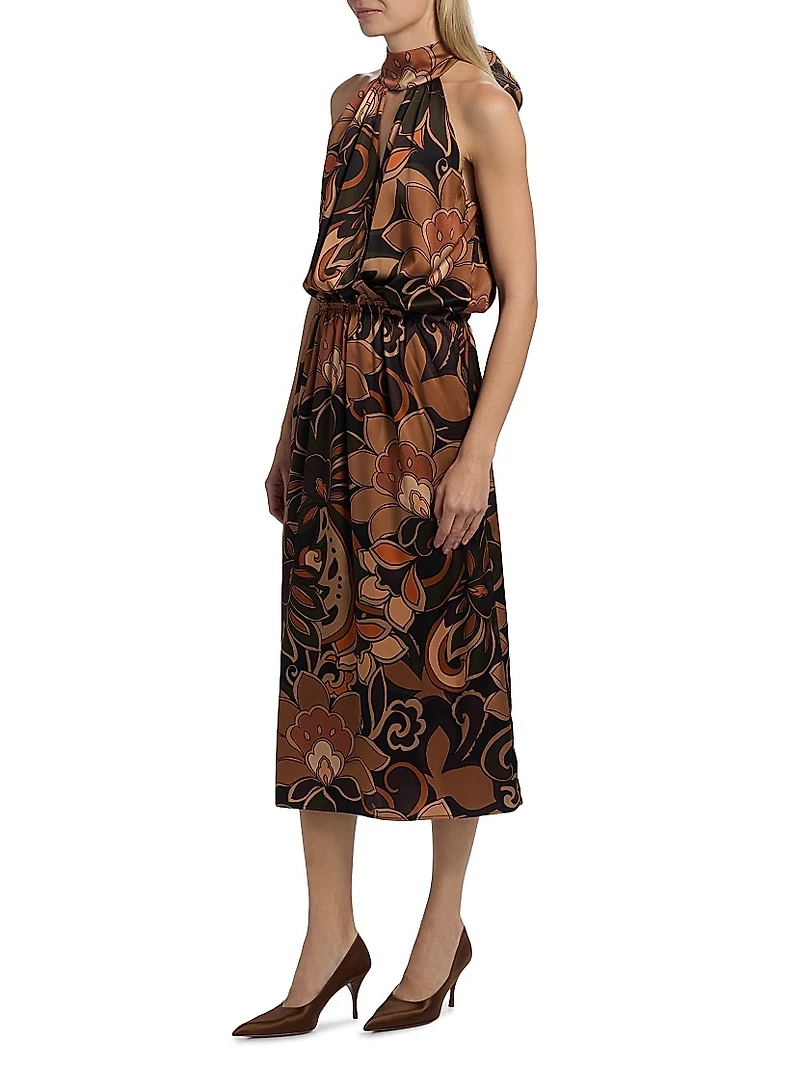 Grace Floral Stretch-Silk Halterneck Midi-Dress
