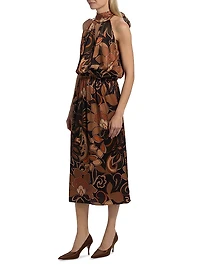 Grace Floral Stretch-Silk Halterneck Midi-Dress