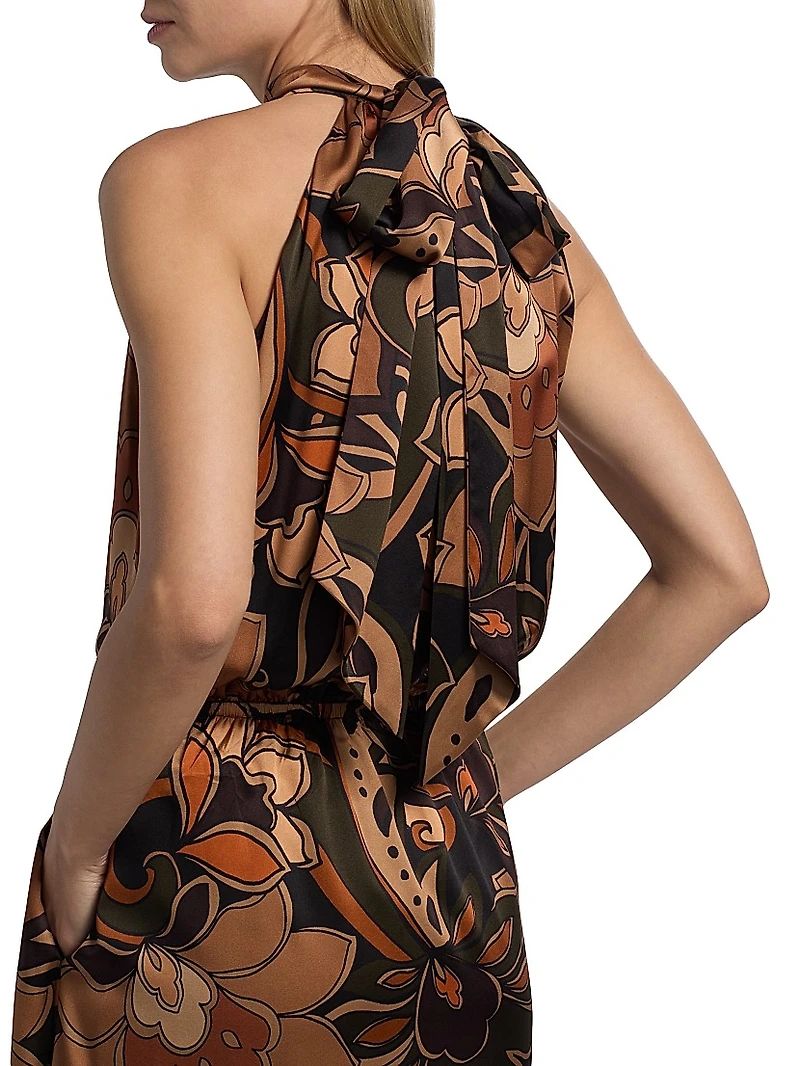 Grace Floral Stretch-Silk Halterneck Midi-Dress