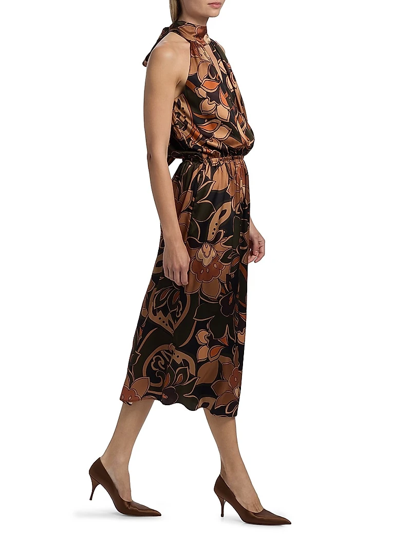 Grace Floral Stretch-Silk Halterneck Midi-Dress