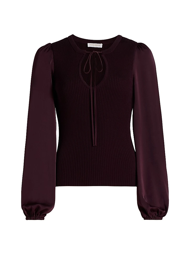 Shelly Ribbed-Knit Balloon-Sleeve Sweater
